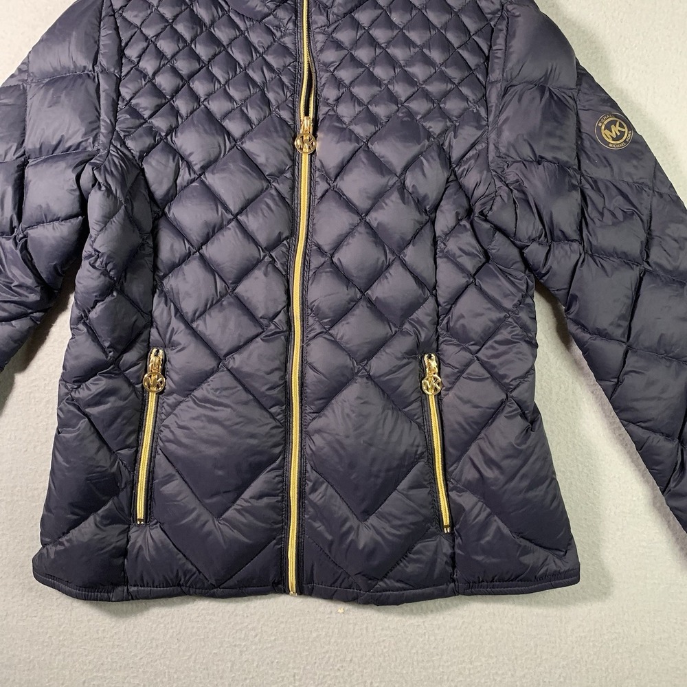 MICHAEL Michael Kors navy lightweight quilted down jacket gold logo zipper M - Picture 2 of 9
